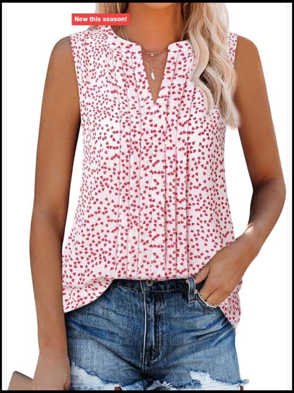 Chiffon Sleeveless V-Neck Tank Top Dressy Pleated Blouse Work Shirt